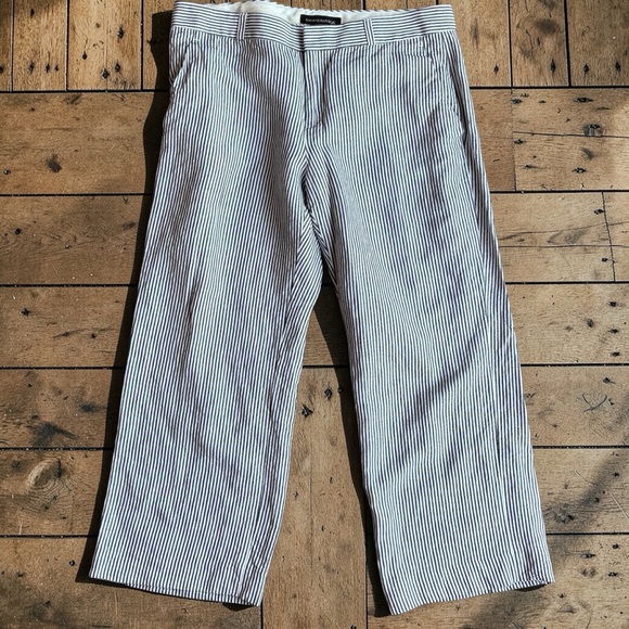 Banana Republic Logan Cropped Pants Size 8 Black White Stripe Linen Blend Ankle - Picture 2 of 12